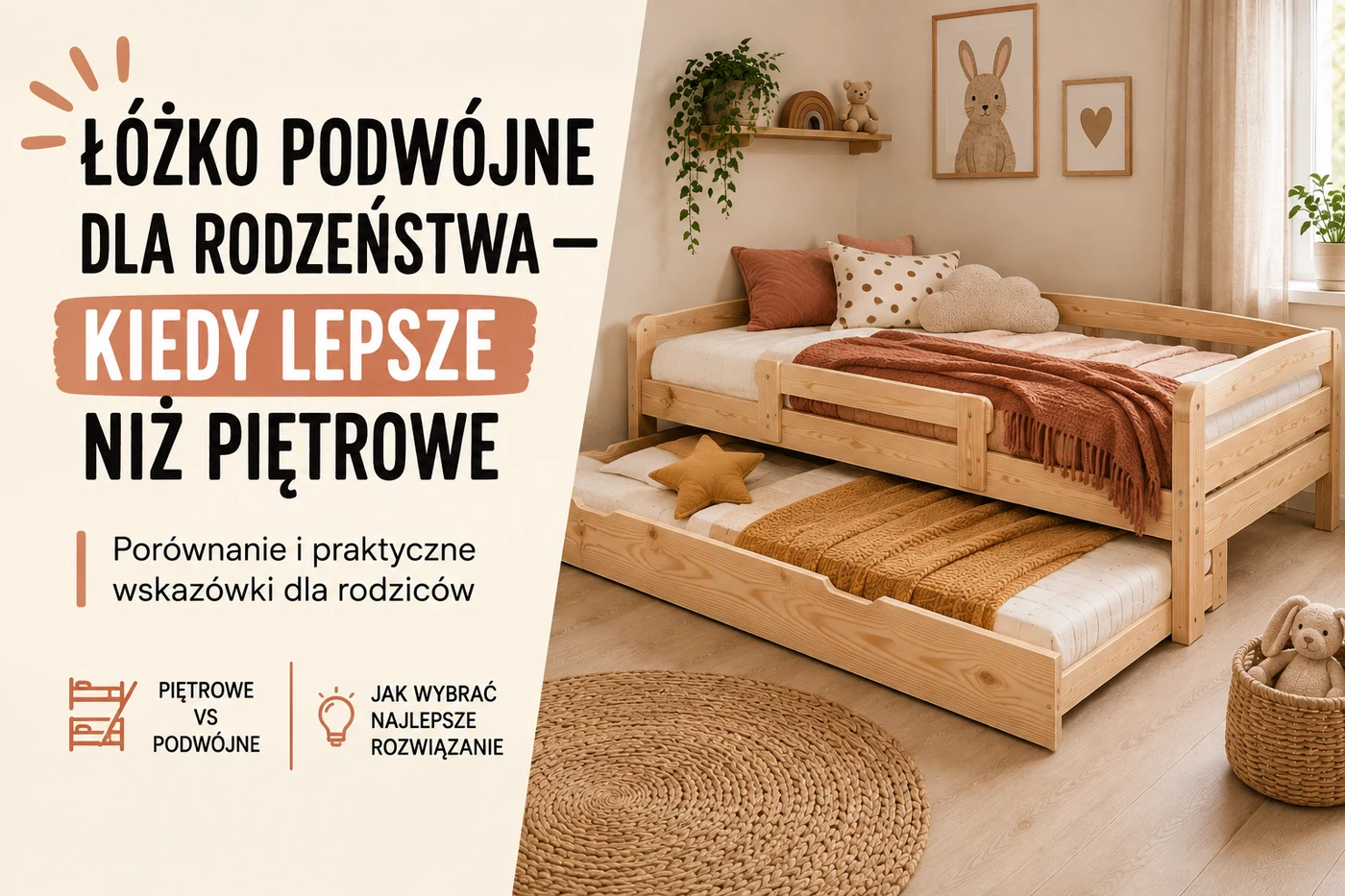 Łóżko podwójne dla rodzeństwa — kiedy lepsze niż piętrowe