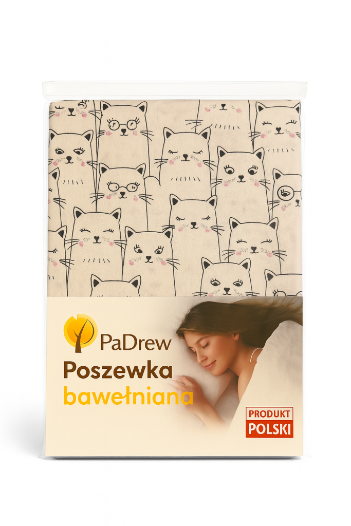Poszewka na poduszkę - wzór Białe Kotki